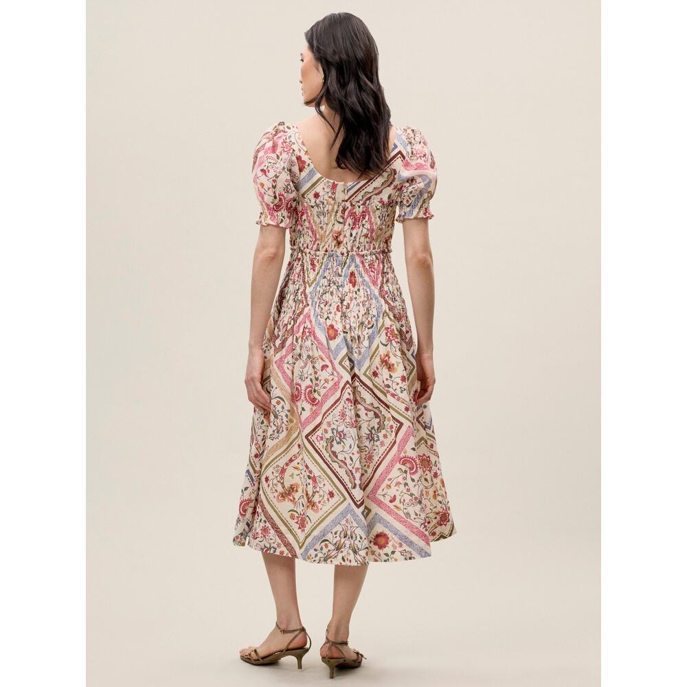 NWT Rebecca Taylor Anya Ramie Floral Smocked Bodice Midi Dress Size 6 - Picture 4 of 5
